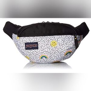Jansport Black and White Waist Bag with Rainbow Smiley Design Fanny